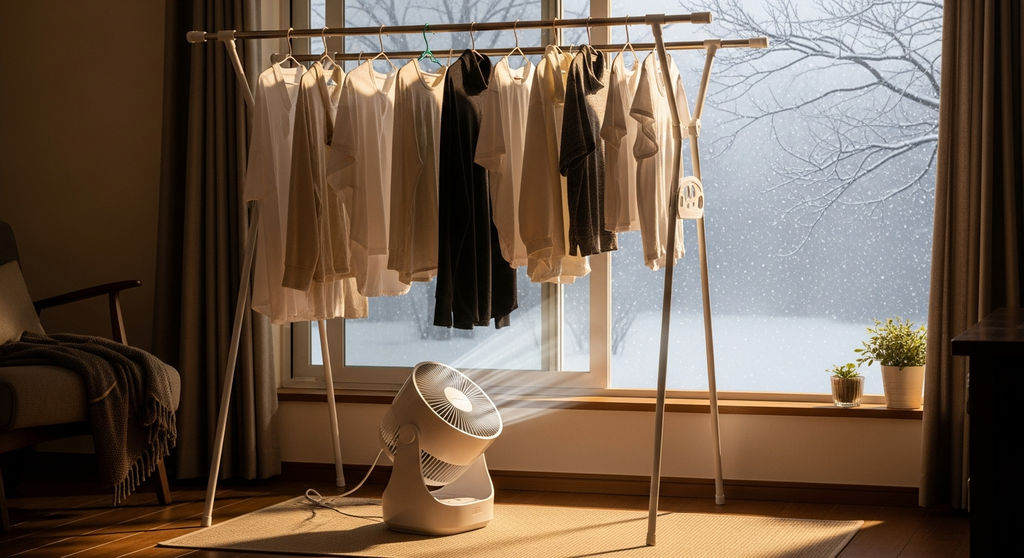 冬の室内干しとサーキュレーター